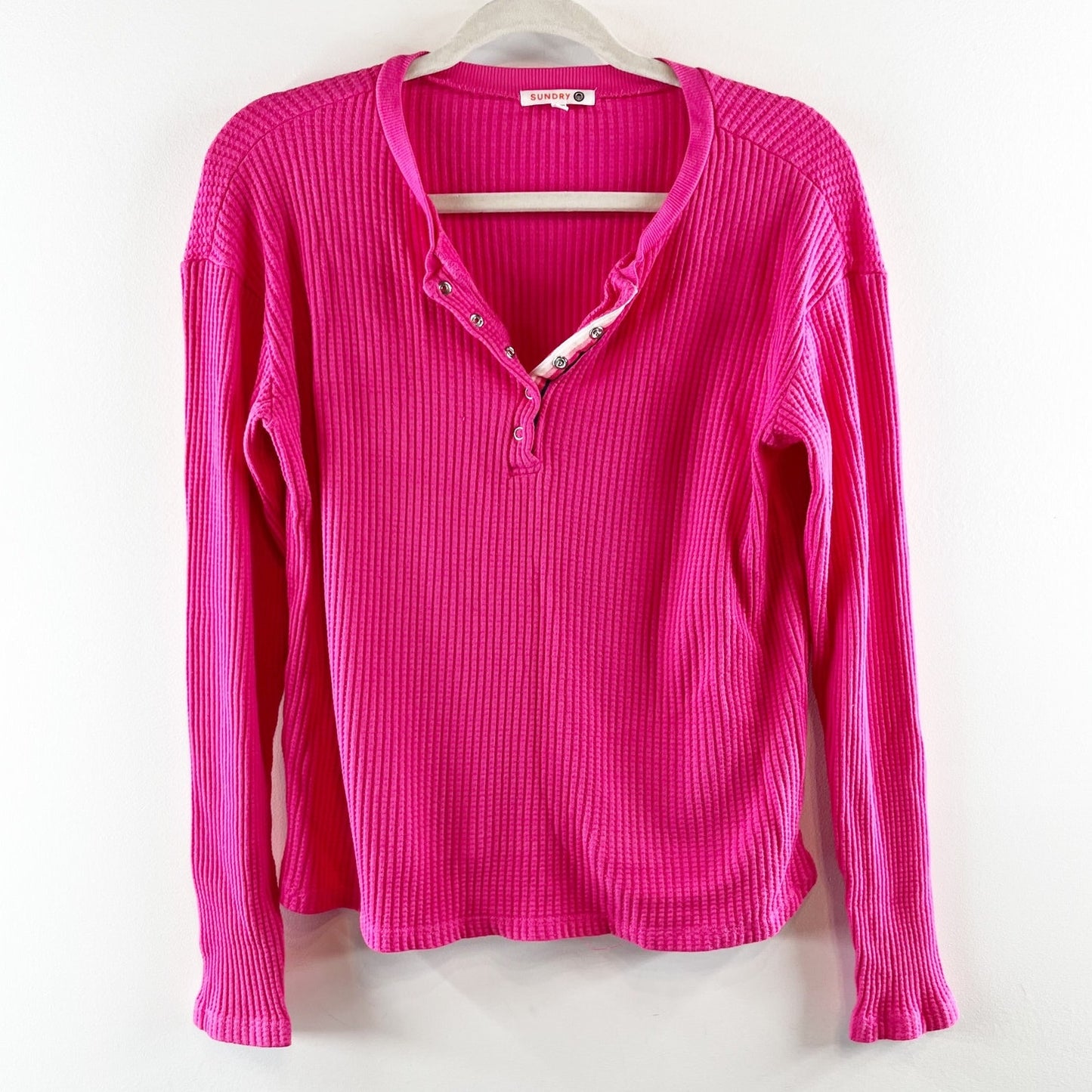 Sundry Evereve Long Sleeve Henley Waffle Thermal Snap Tee Pink XS