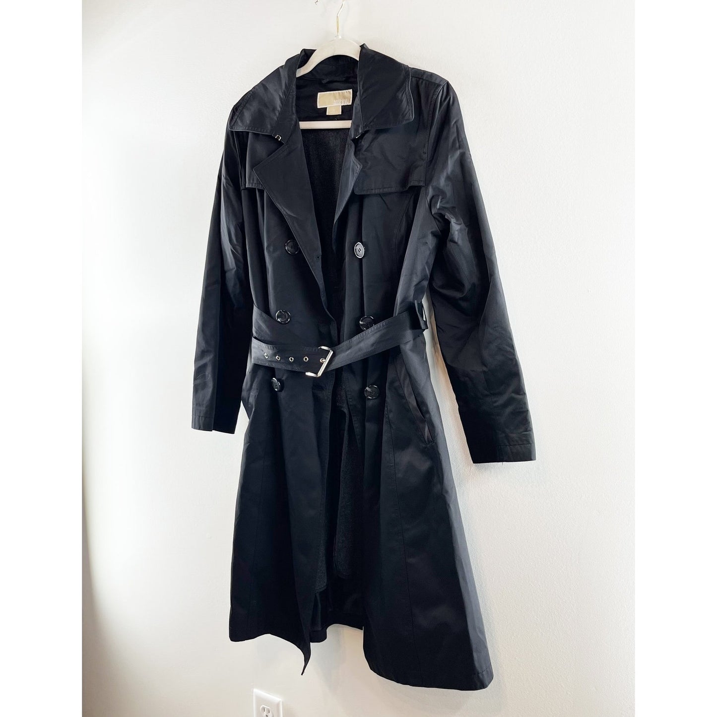 Michael Kors Long Sleeve Double Breasted Belted Trench Coat Black Small