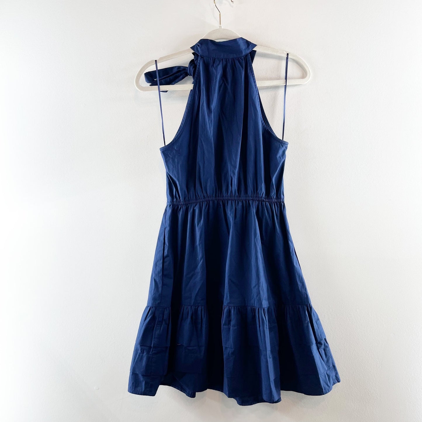 J. Crew Cotton Poplin Tie Halter Neck Fit and Flare Mini Dress Navy Blue 4