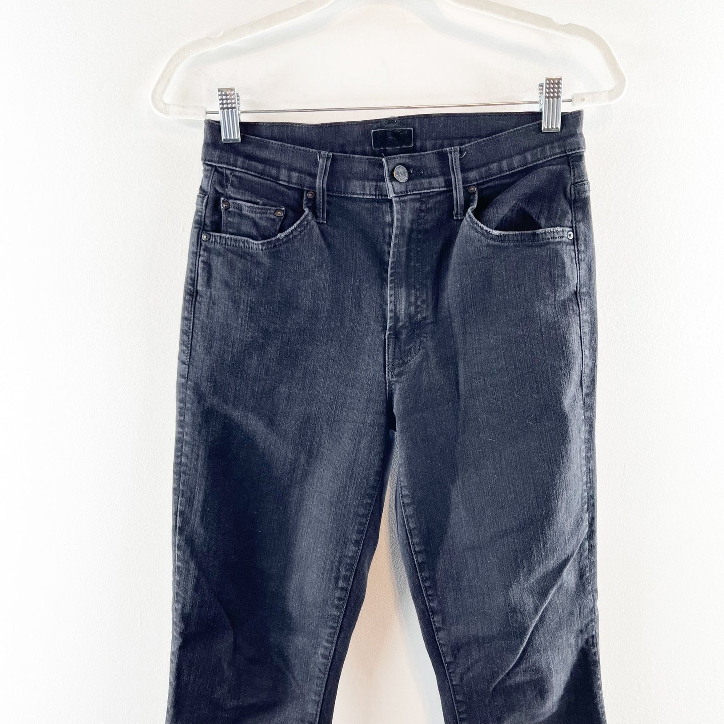 Mother High Waisted Denim The Insider Crop Step Fray Jeans Not Guilty Black 29