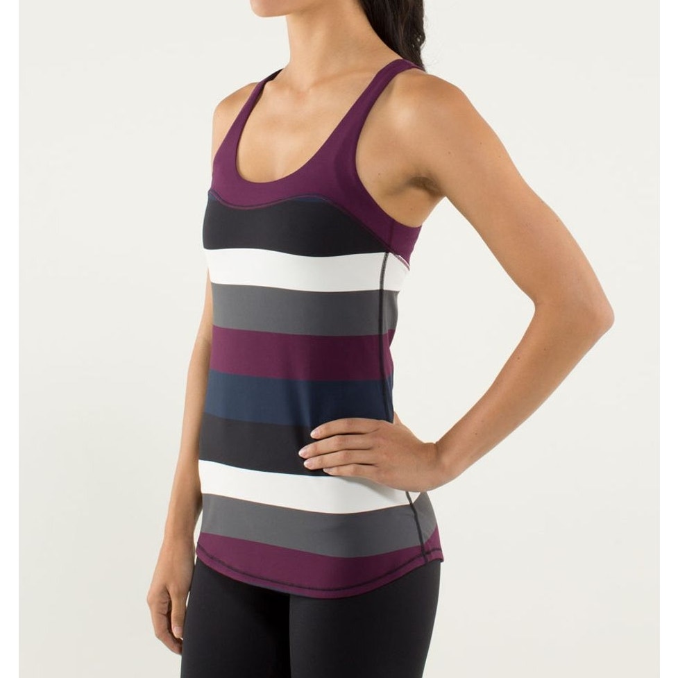 Lululemon Run First Base Striped Racerback Cotton Tank Top Black Purple Small