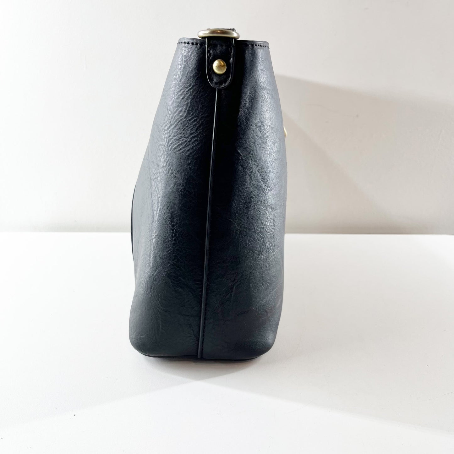 Antik Kraft Two Tone Leather Large Tote Handbag with Crossbody Strap Black