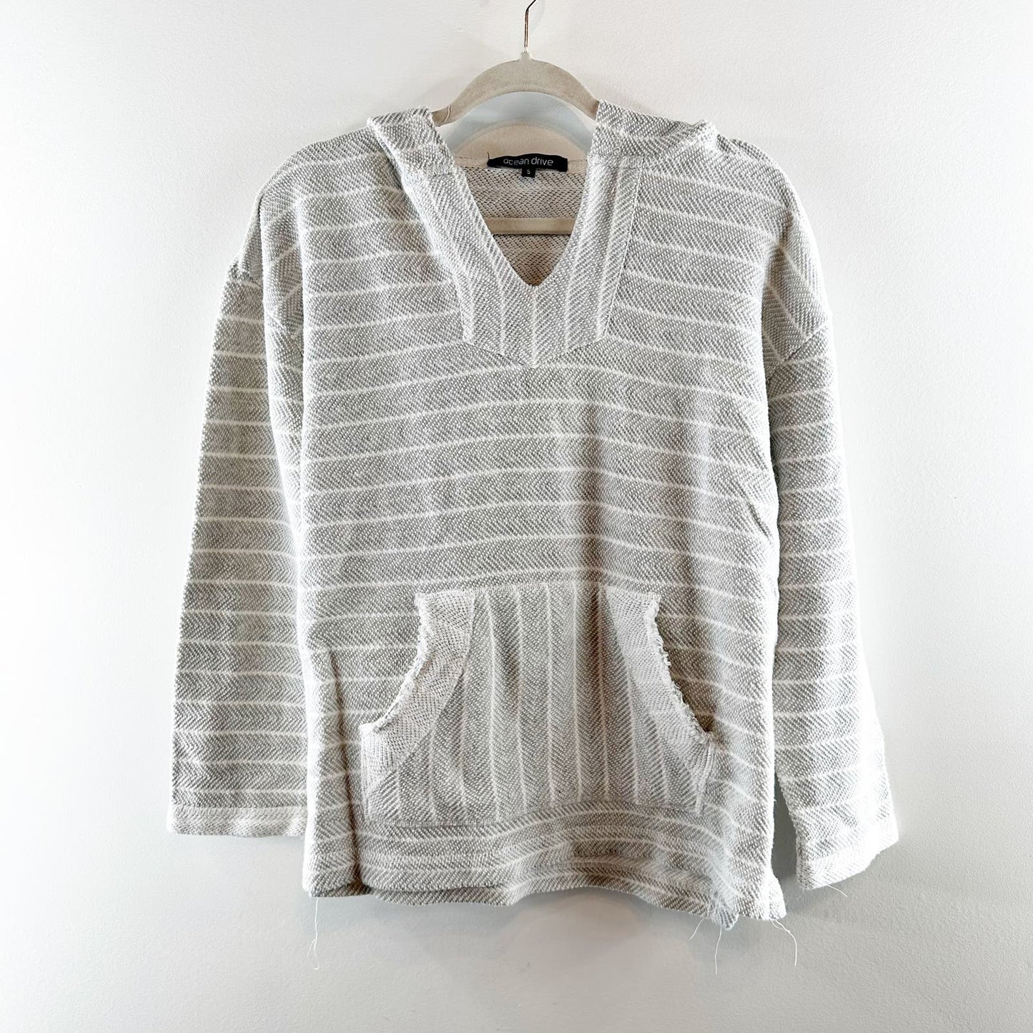 Ocean Drive Cotton Beachy Striped Pullover Hoodie Sweatshirt Gray Small