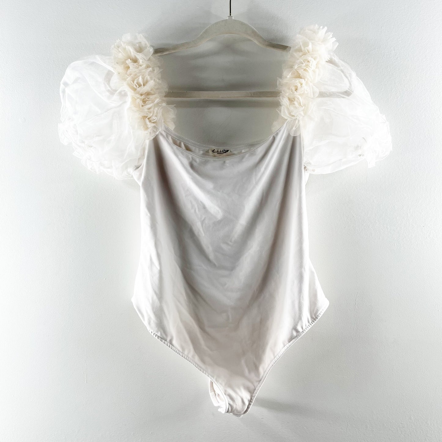 Free People Intimately Free Pretty Petals Puff Sleeve Thong Bodysuit White Large