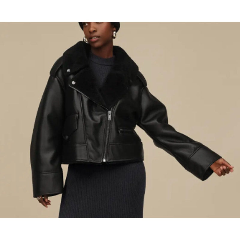 UGG Finnian LuxeFluff Moto Jacket Black XS