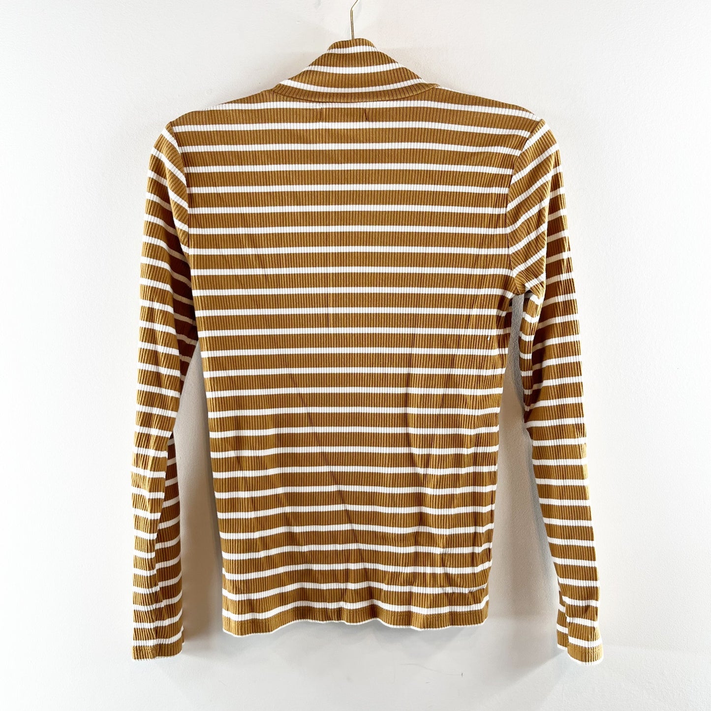 J. Crew Vintage Rib Turtleneck Striped Long Sleeve with Gold Buttons Yellow