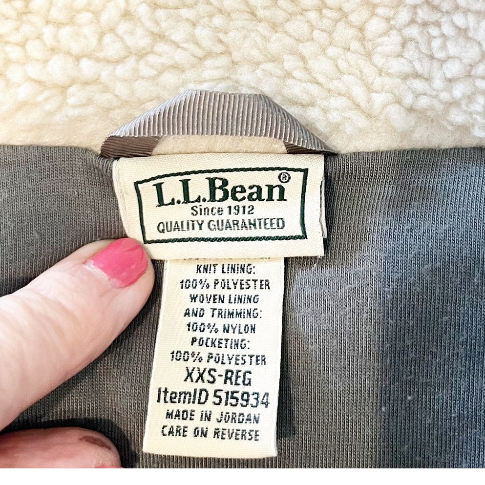 L.L. Bean Sleeveless Full Zip Collared Sherpa Fleece Long Vest Soapstone XXS