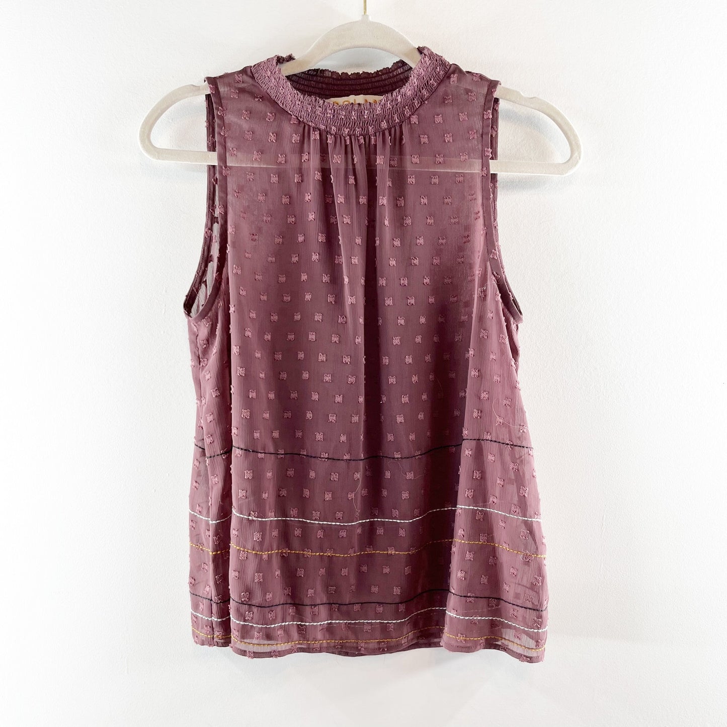 Dolan by Anthropologie Ida Sleeveless Smocked Mock Neck Blouse Top Maroon XS