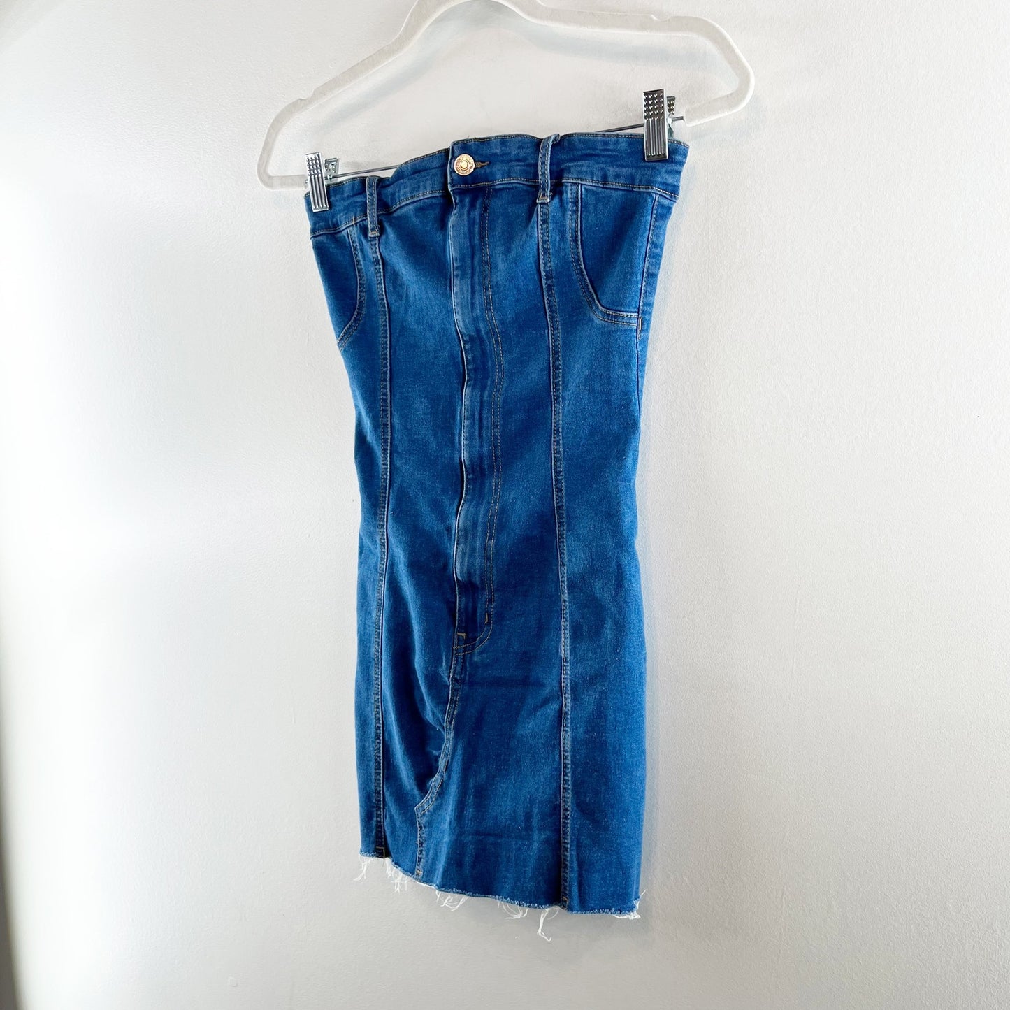 Edikted Strapless Ebony Bodycon Denim Mini Dress Blue Small