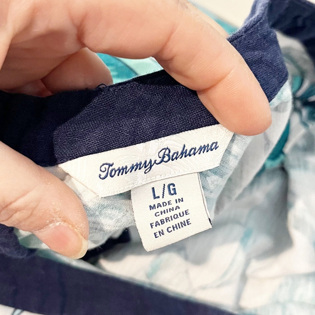 Tommy Bahama Sleeveless Shift Palm Tree Mini Dress White Blue Green Large