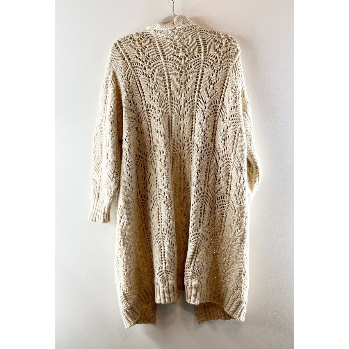 AMS Pure Long Sleeve Duster Maxi Wool Blend Cardigan Sweater Cream 6