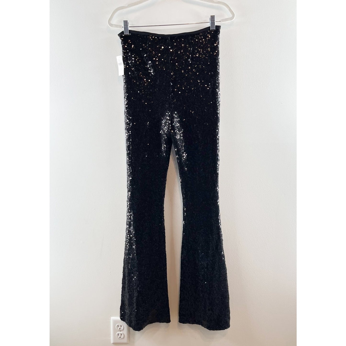 Anthropologie The Joni Sequin Flare Leg Pants Black 4 NWT