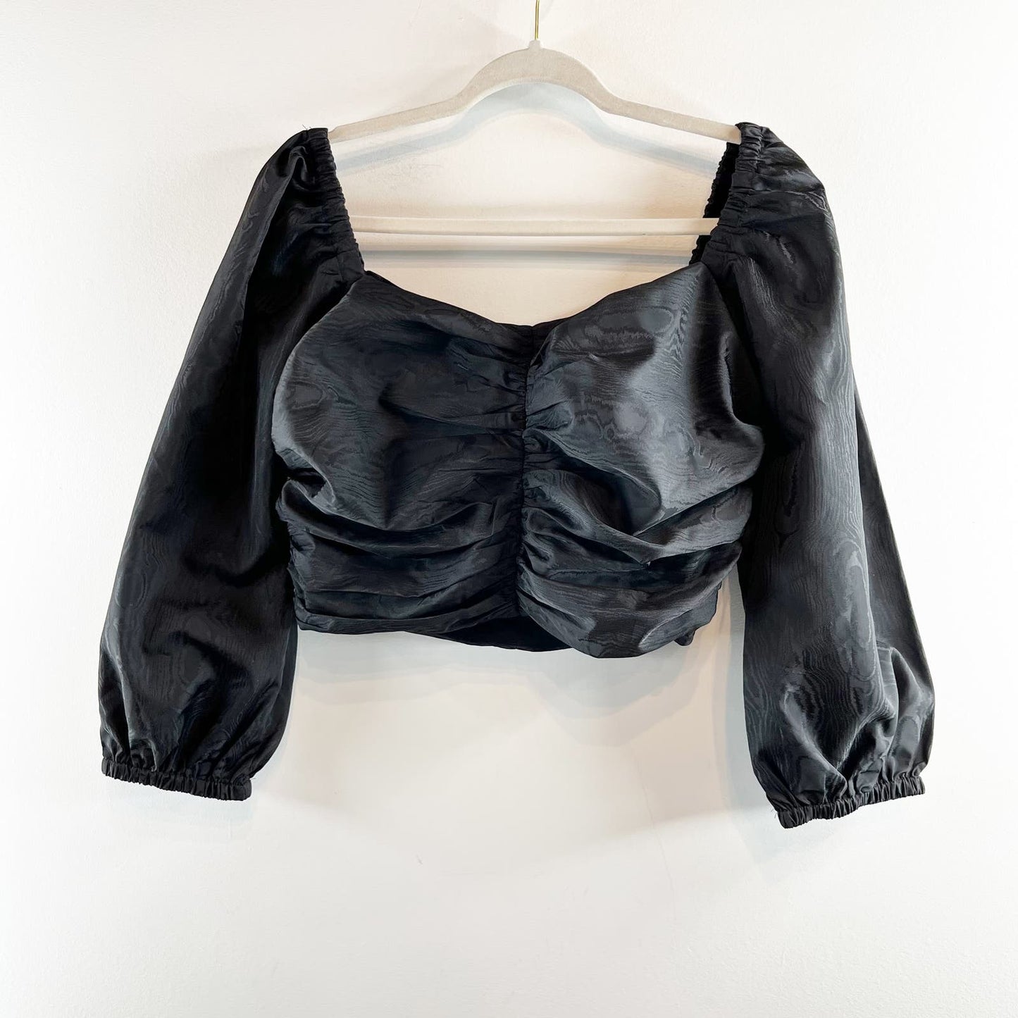 J. Crew Ruched Puff Sleeve Sweetheart Neck Crop Top Black 10