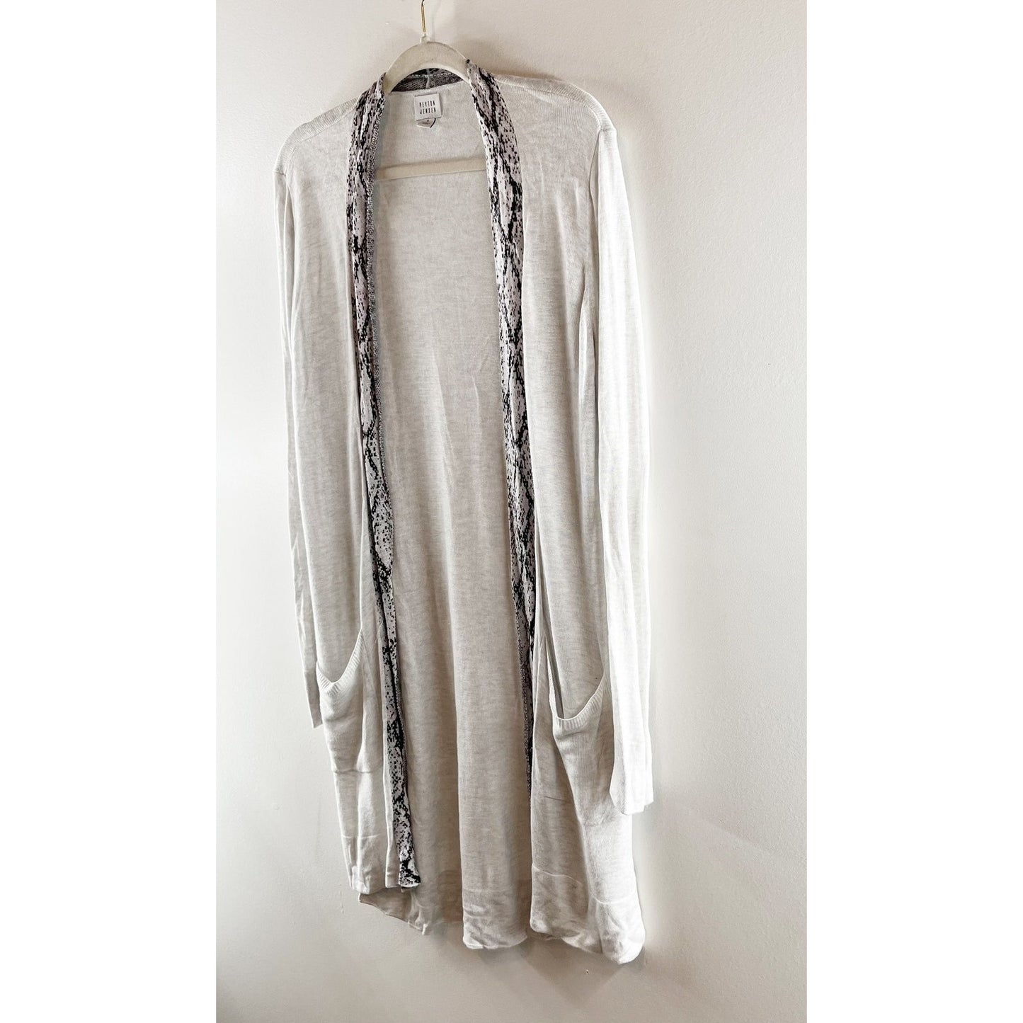 Peyton Jensen Jayda Long Sleeve Duster Cardigan with Snake Trim Gray Small