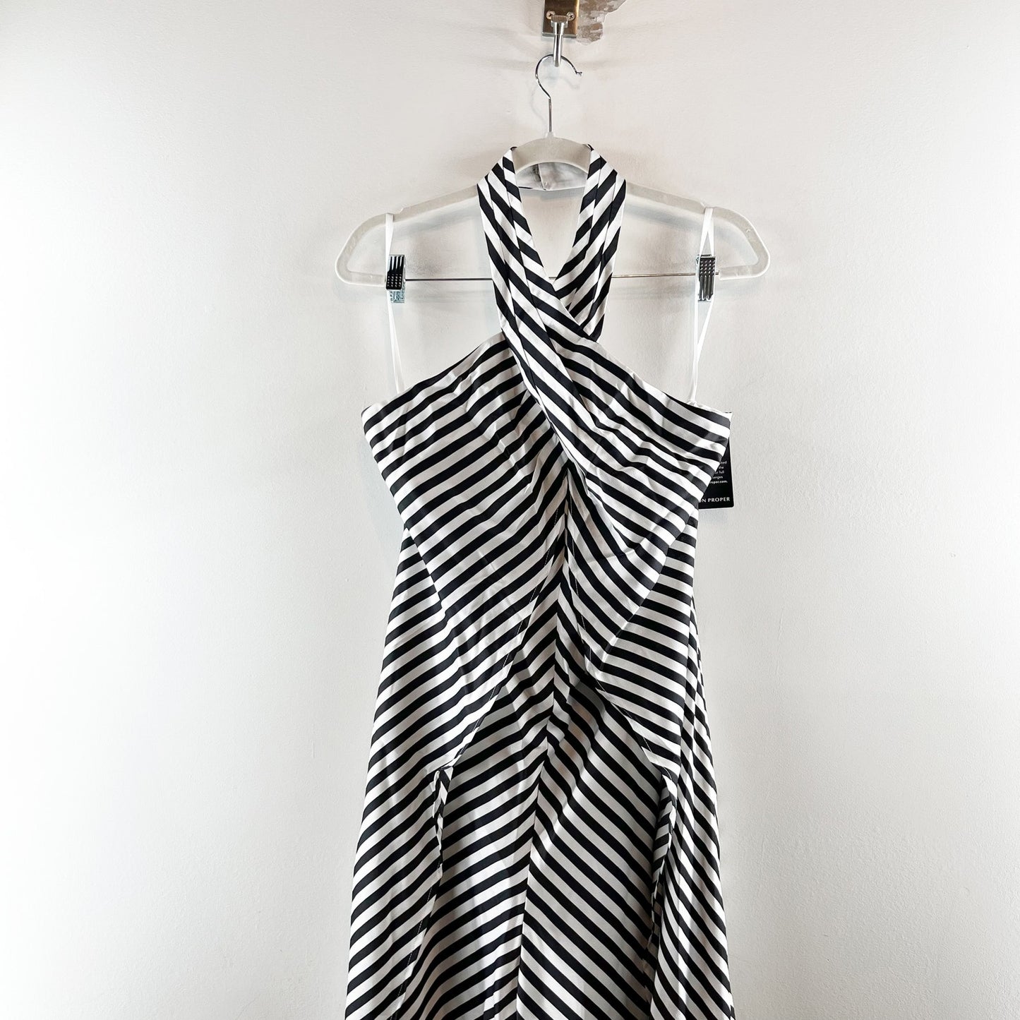Boston Proper Striped Wide Leg Halter Neck Overlay Jumpsuit White Black Medium