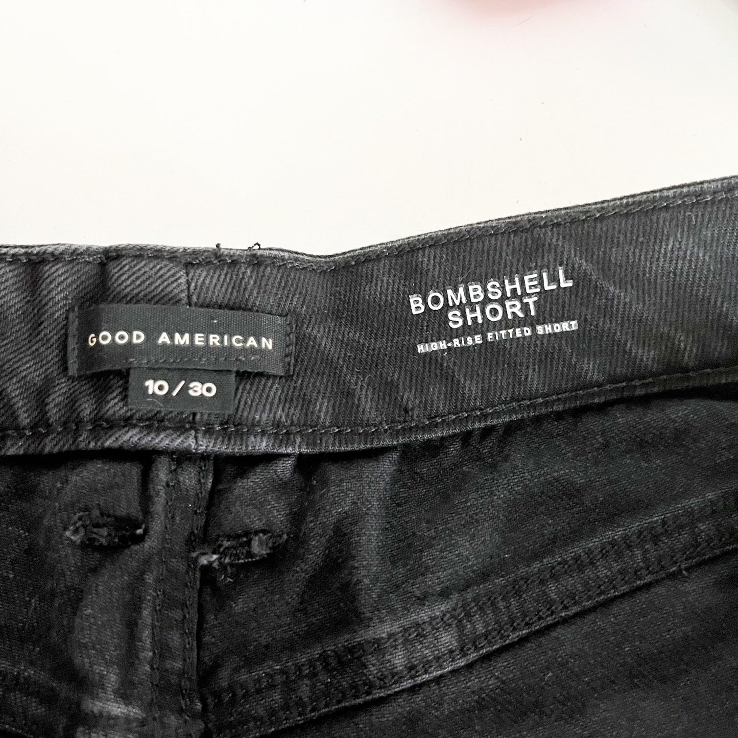 Good American High Waisted Distressed Bombshell Jean Shorts Black 10 / 30