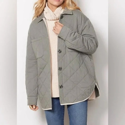 Z Supply Maya Quilted Button Up Jacket Shacket Sage Green XS