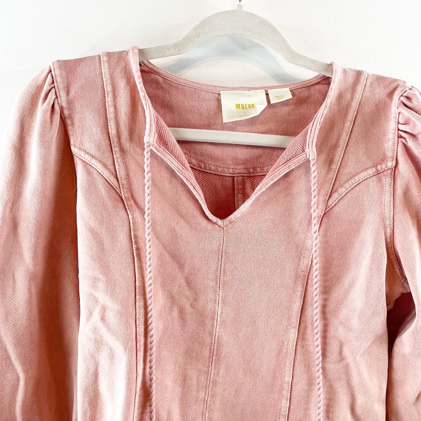 Maeve Anthropologie Jennae Pullover Acid Wash Puff Sleeve Sweatshirt Pink Small