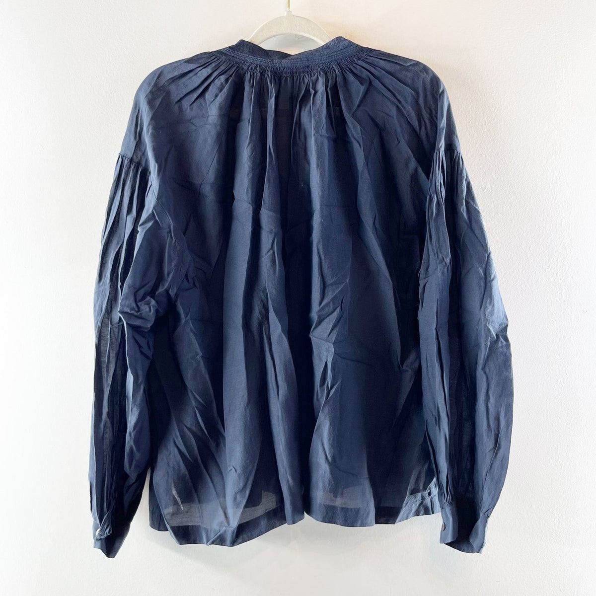 Madewell Shirred Long-Sleeve V-Neck Blouse Top Ink Blue XL