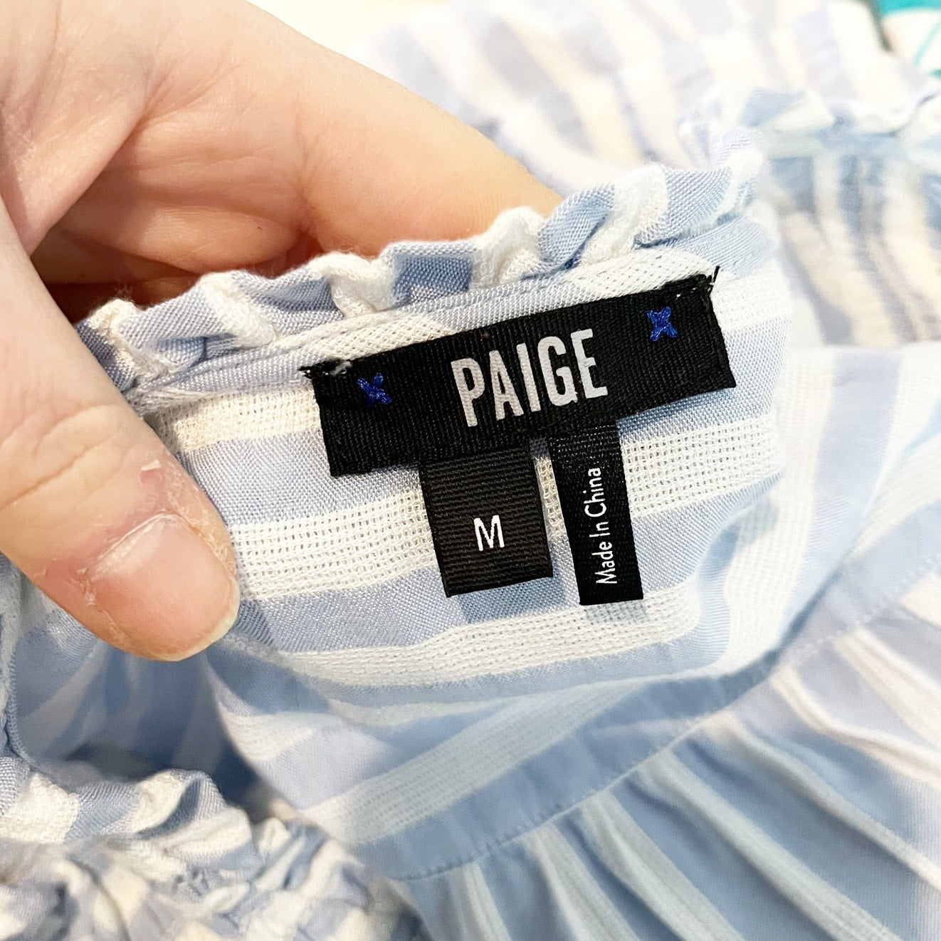 Paige Christina Striped Short Sleeve Smocked Waist Mini Dress Blue White Medium