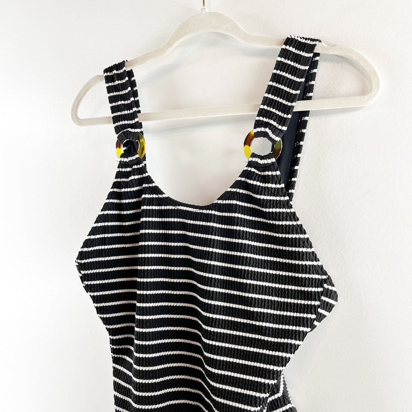 New Look ASOS Striped Ribbed One Piece Swimsuit Black White US 10