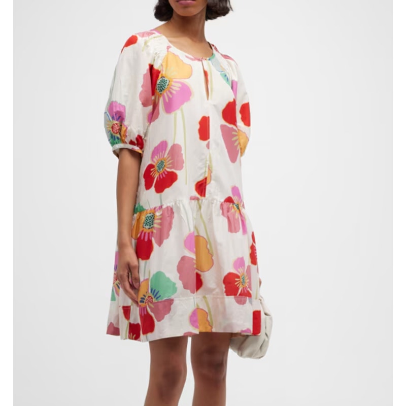 Velvet by Graham & Spencer Rachel Floral Puff Sleeve Mini Dress White Pink XS