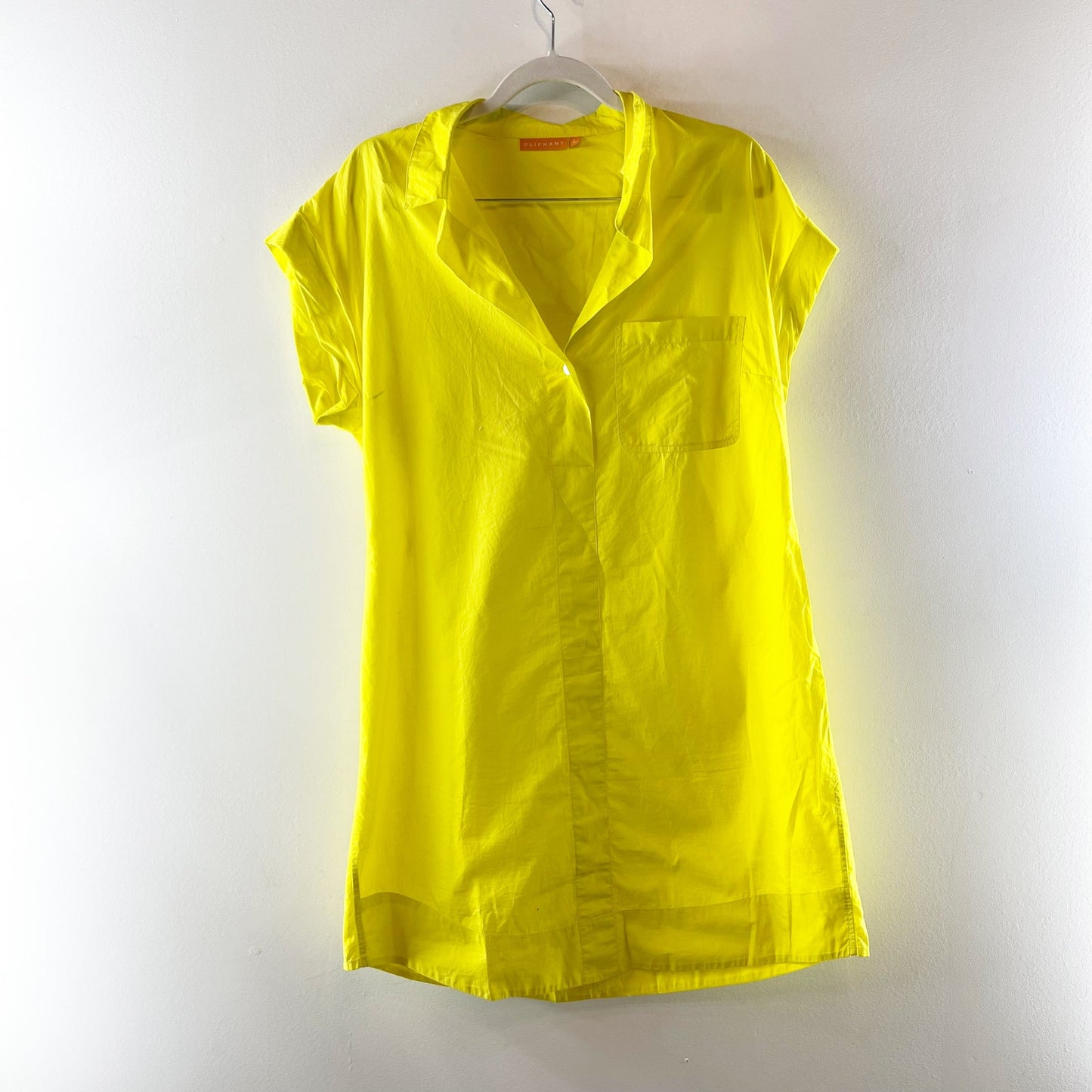 Oliphant Tuckernuck Cotton Poplin Short Sleeve Mini Shift Dress Yellow Large