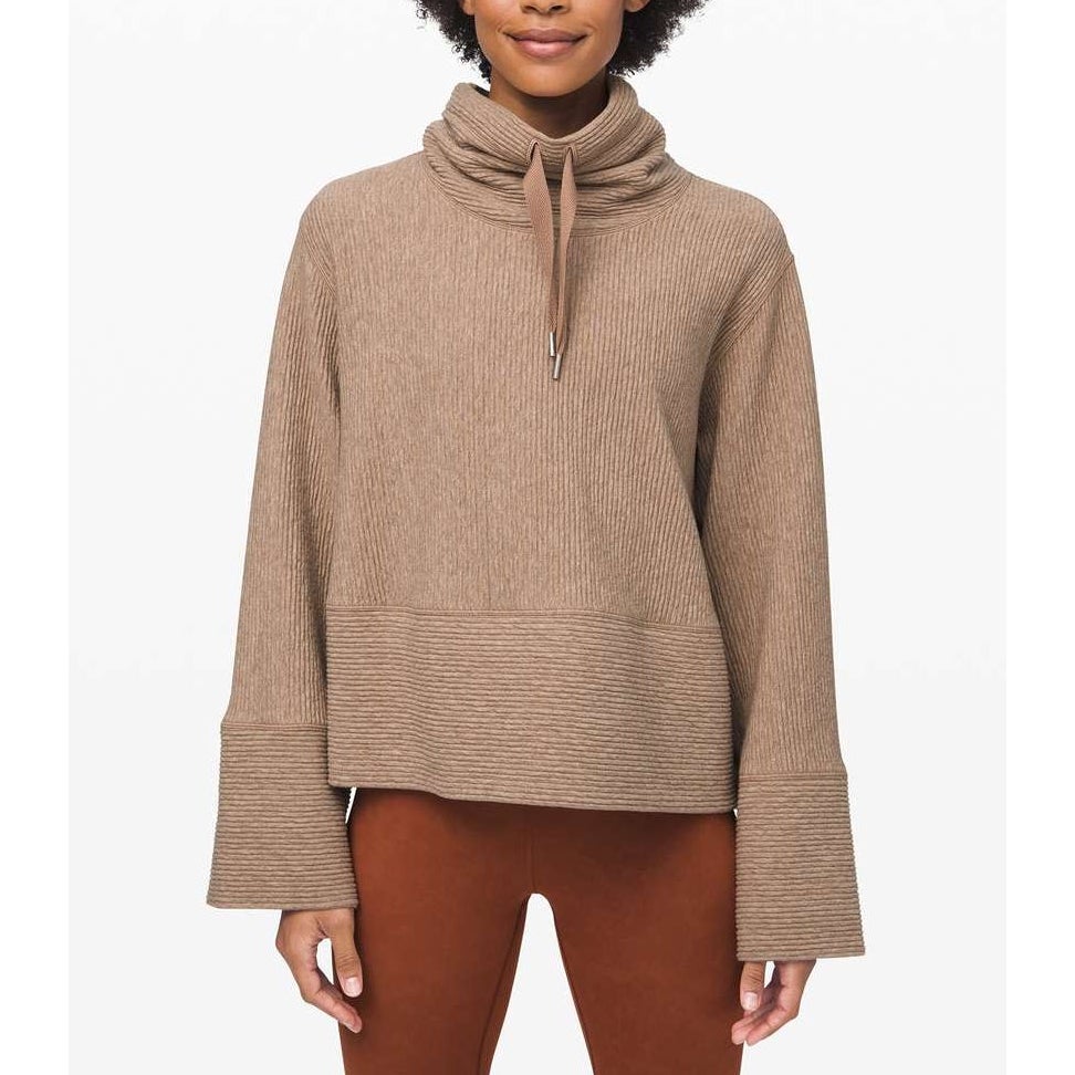 Lululemon Retreat Yourself Long Sleeve Pullover Sweatshirt Heathered Sand 10
