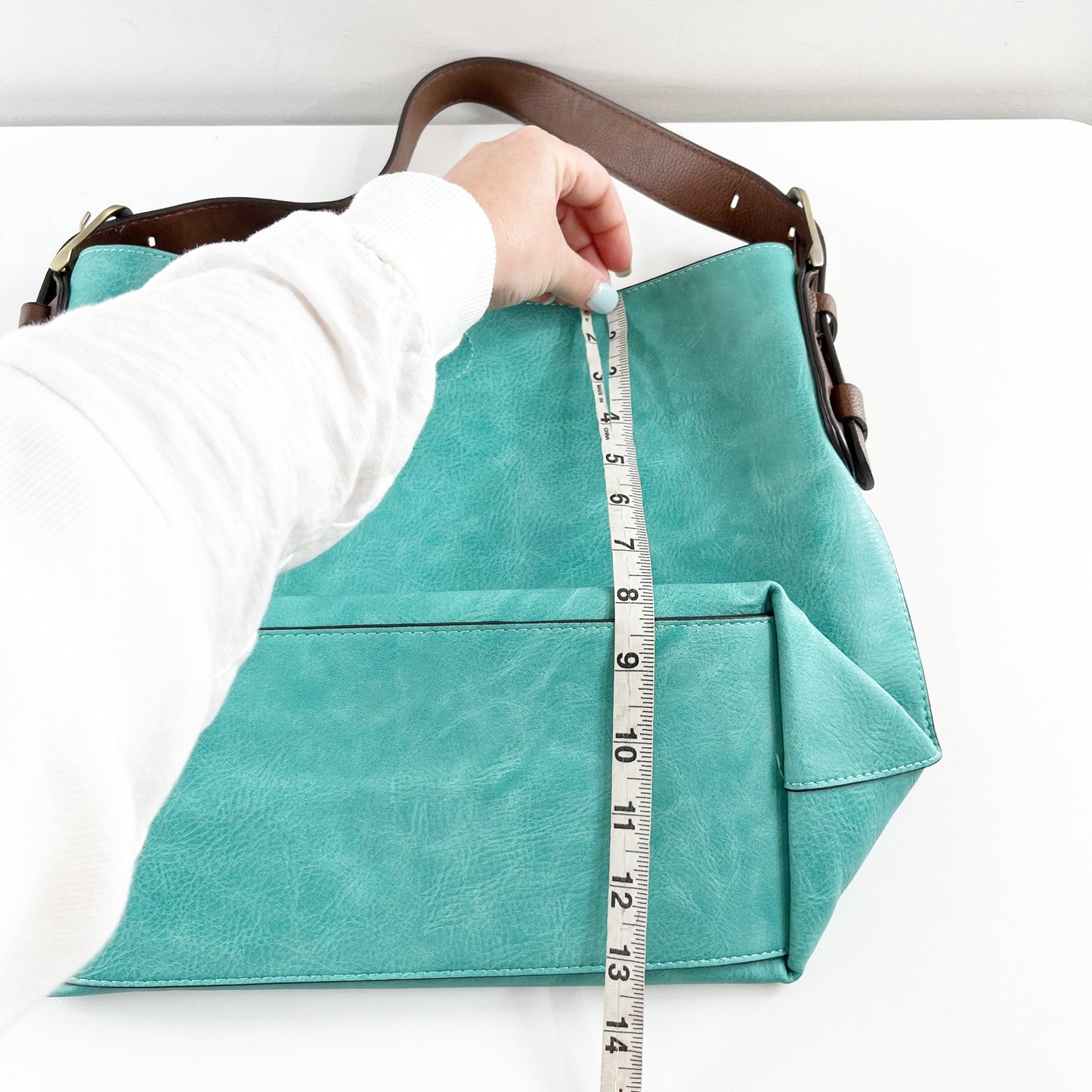 Joy Susan Leather Classic Shoulder Hobo Handbag Purse Seafoam Turquoise Green
