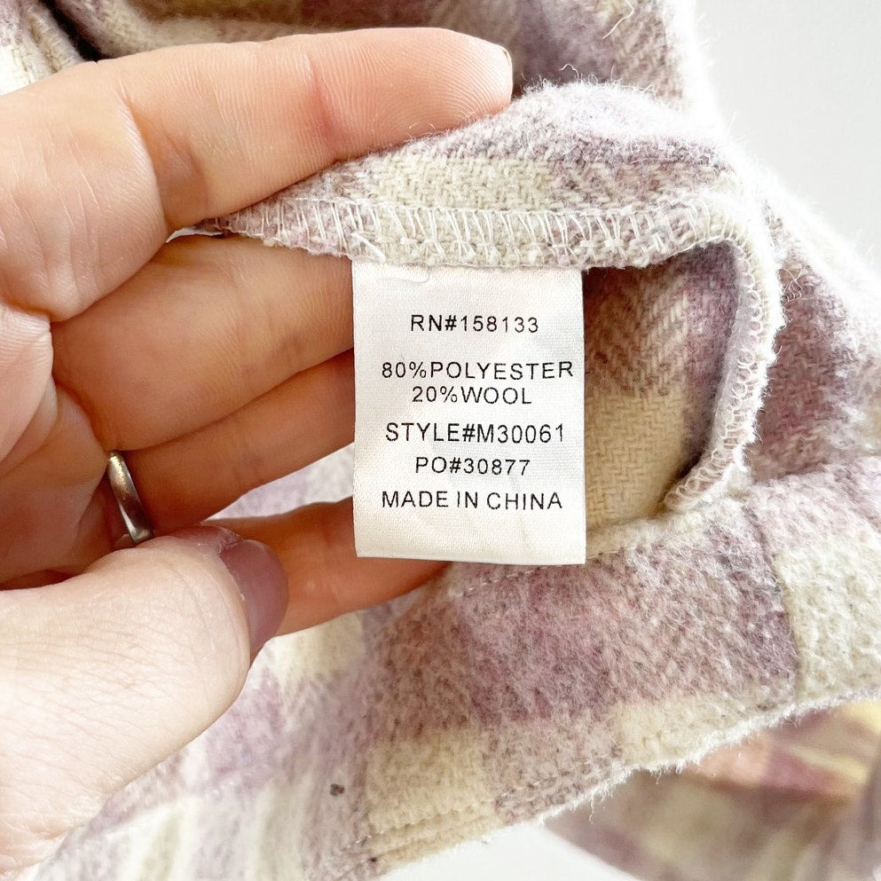 Moodie Wool Blend Check Buffalo Plaid Shirt Jacket Shacket Purple Cream Medium