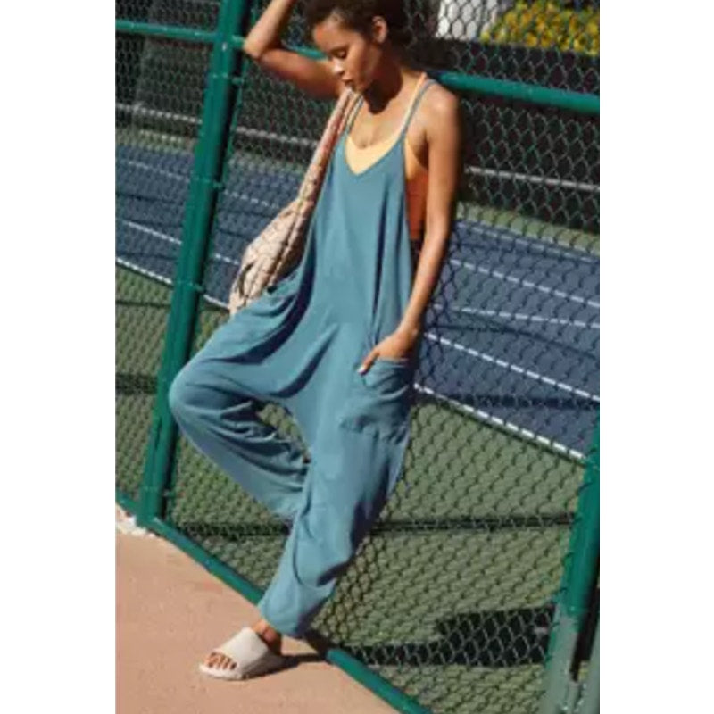 Free People Movement Hot Shot Harem Sleeveless Tank Onesie Jumpsuit Teal Blue S