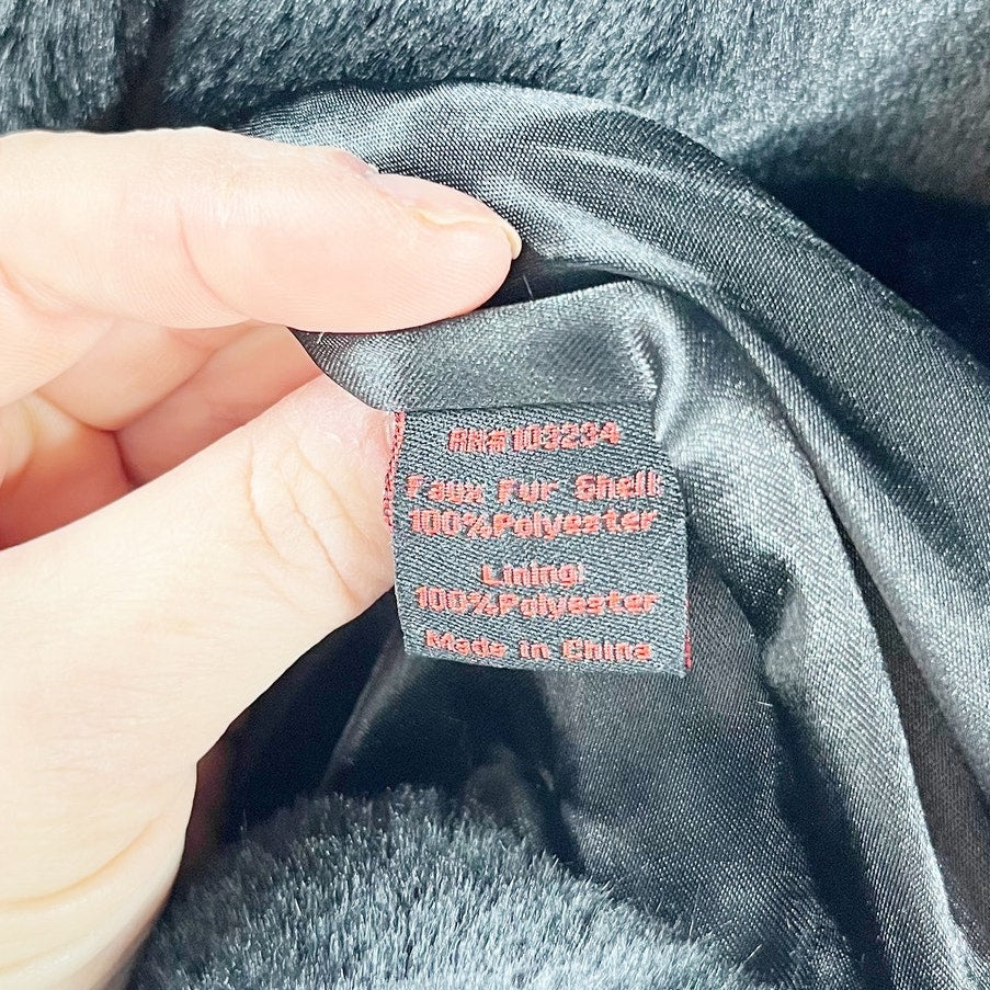 Adrienne Landau Button Up Lined Faux Fur Coat Jacket Black XL