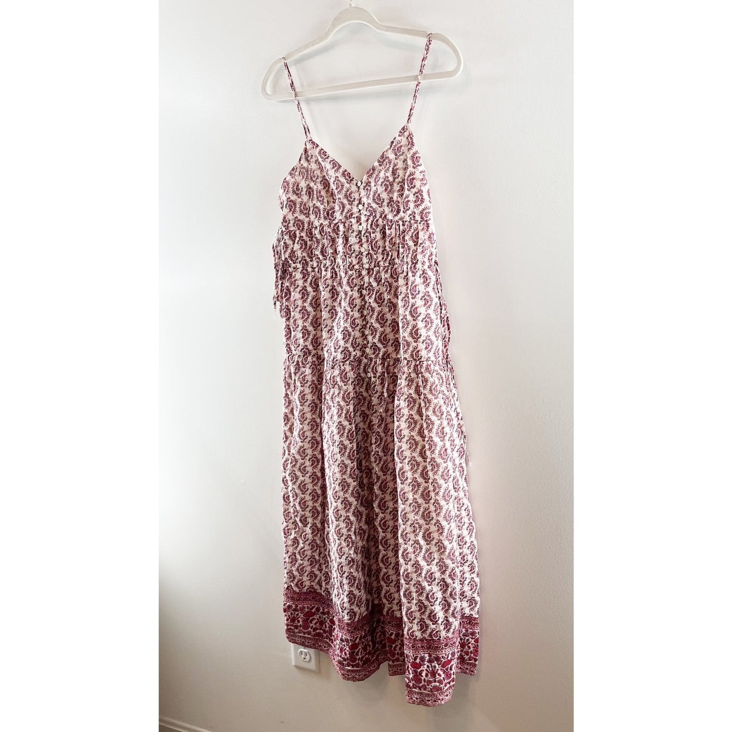 American Eagle Outfitters Sleeveless V-Neck Side Tie Tiered Midi Dress Berry S