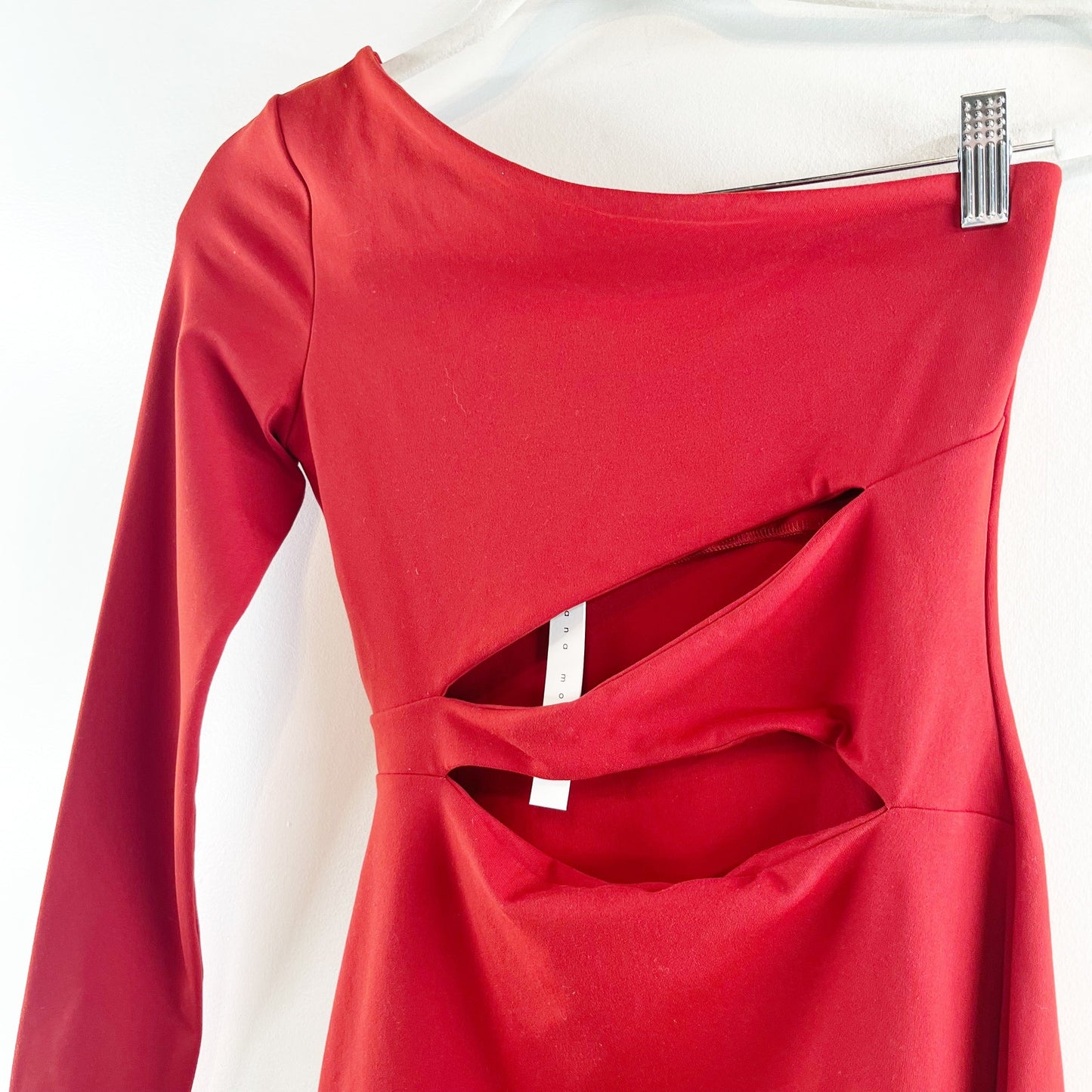 Susana Monaco One Shoulder Double Cut Out Bodycon Mini Dress Falling Leaf Red XS