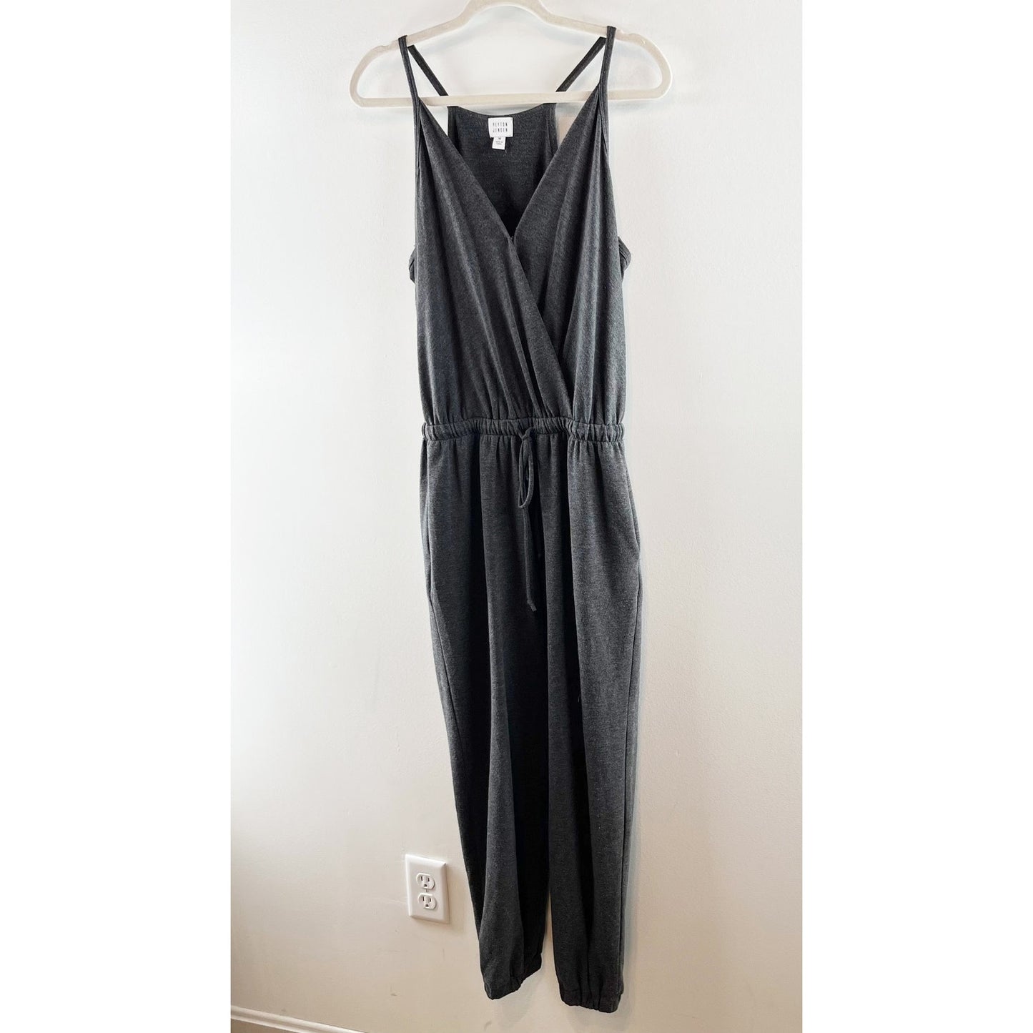 Peyton Jensen Cross Chest Cinched Waist Jumpsuit With Pockets Gray Medium