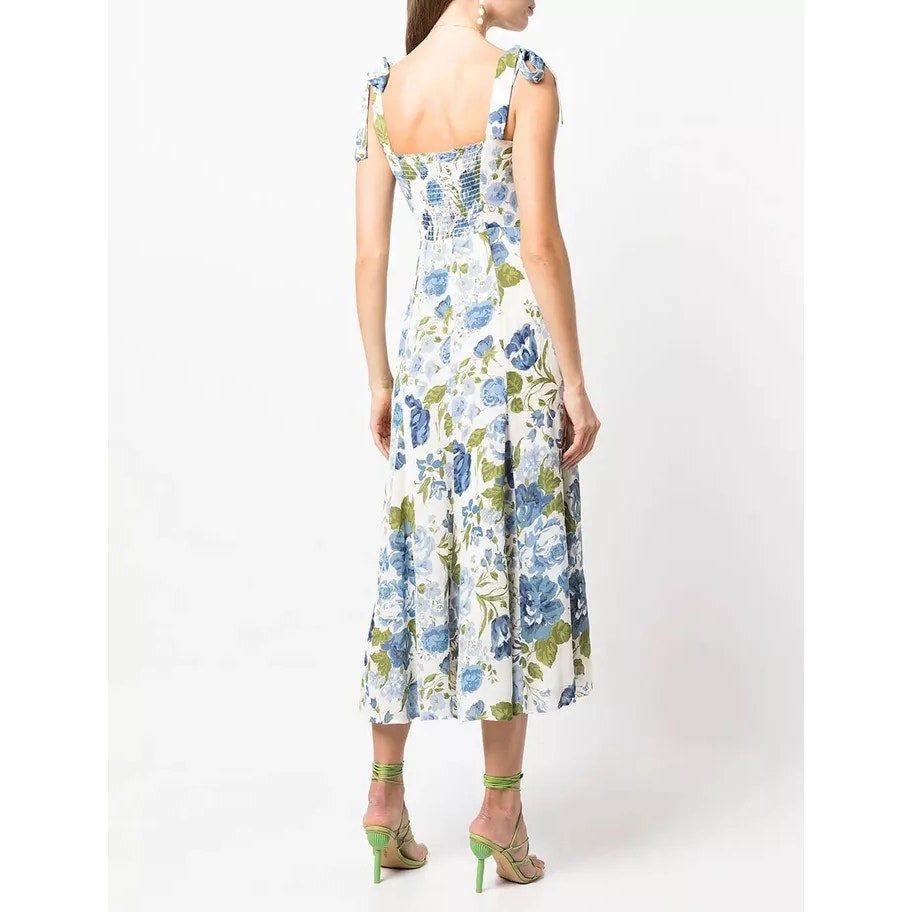 Reformation Nadira Floral Tie Shoulder Smocked Fit & Flare Midi Dress Lucca 2