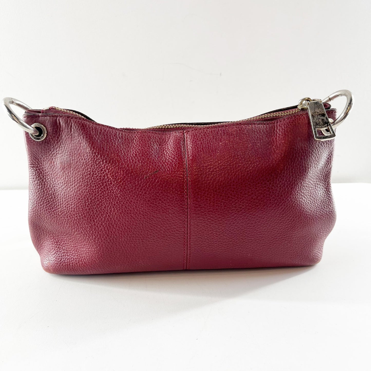 Coach Pebbled Leather Horse & Carriage Shoulder Bag Purse Maroon Red
