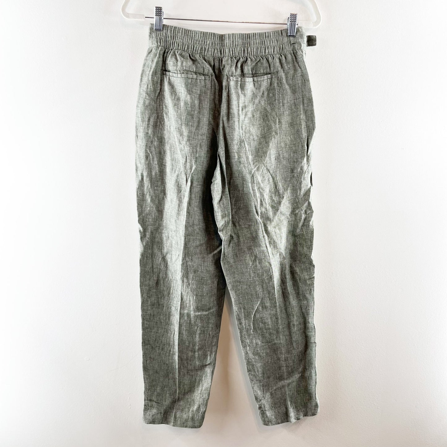 Athleta Voyager High Rise Cropped Linen Straight Leg Pants Green 2