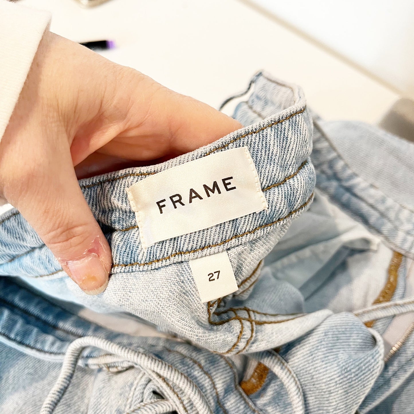 FRAME Super Drape Drawstring High Waisted Denim Wide Leg Jeans Blue 27