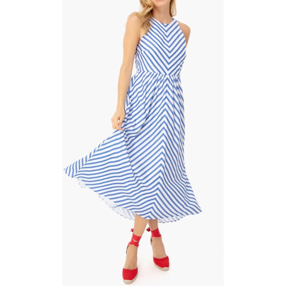 Tuckernuck Striped High Neck Sleeveless Portofino Midi Dress Blue White 4