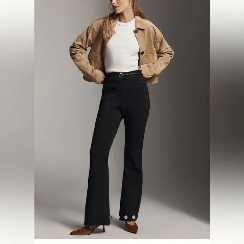 Anthropologie High Rise Flare Knit Stretch Pants Black Small