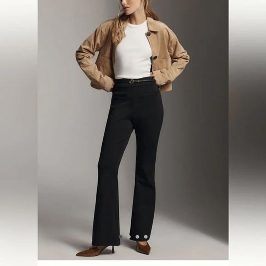 Anthropologie High Rise Flare Knit Stretch Pants Black Small