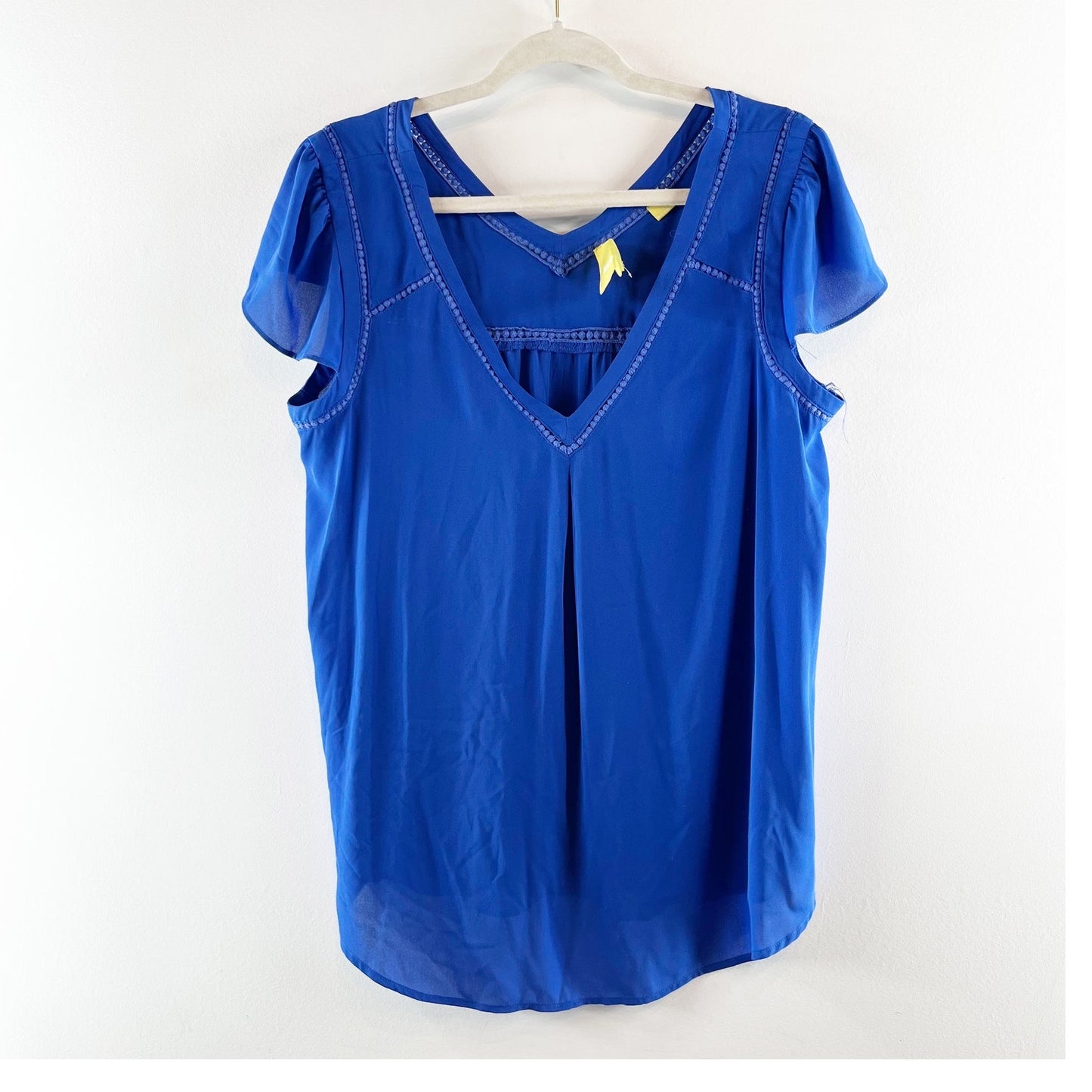 Maeve Anthropologie Flutter Short Sleeve V Neck Blouse Top Royal Blue 14