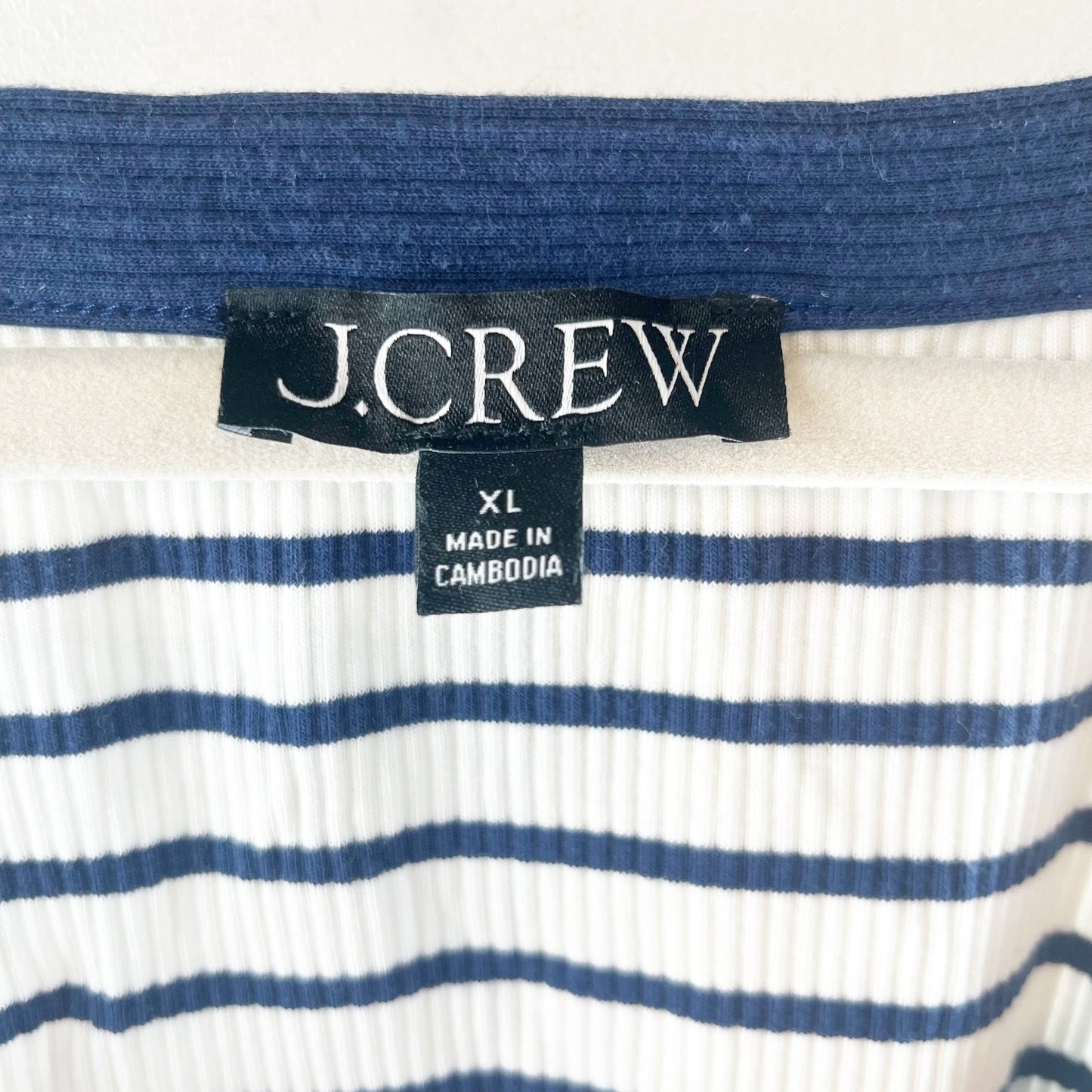 J. Crew Cotton Blend Striped Sleeveless Ribbed Tank Top White Blue XL