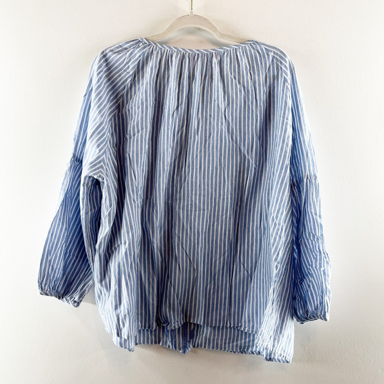 Ro's Garden Long Sleeve Striped Embroidered Blouse Shirt Blue Large