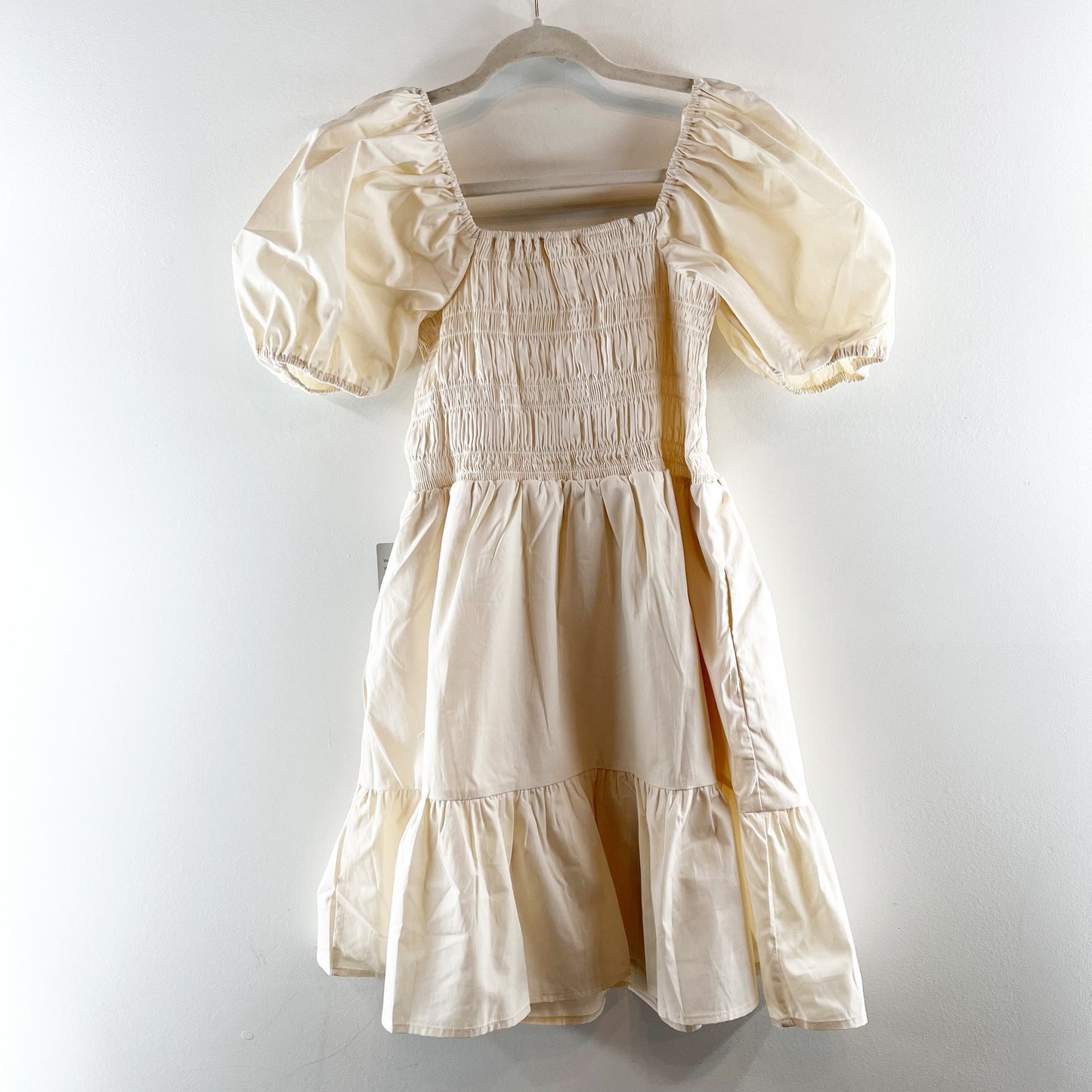 Eliza J Puff Short Sleeve Cotton Smocked Mini Dress Cream 8