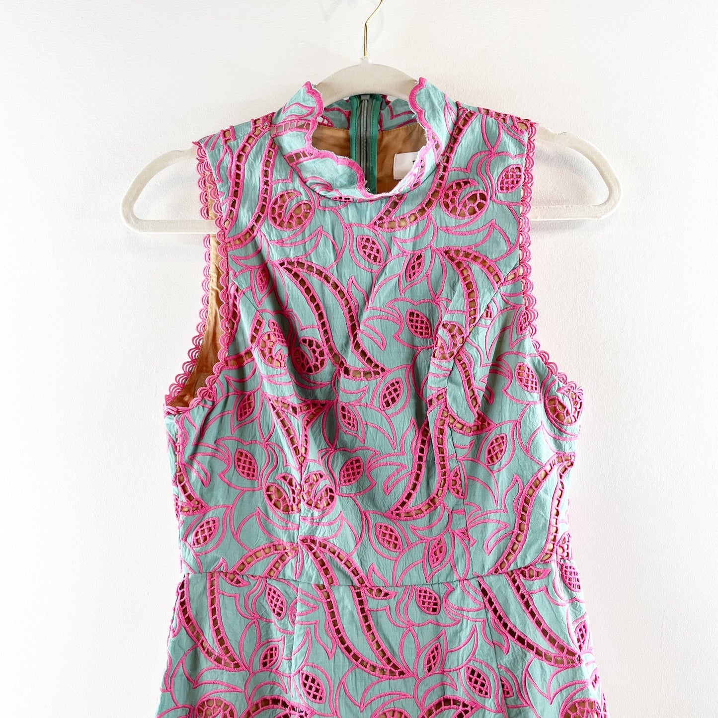 Elliatt Sleeveless Embroidered A Line Mini Dress Green Pink Small
