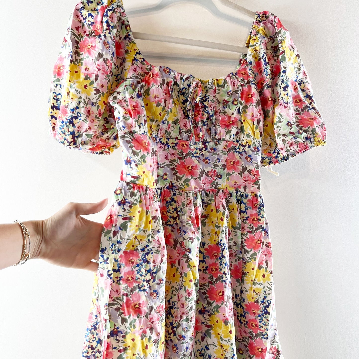 Gap Floral Puff-Sleeve Square Neck Smocked Babydoll Mini Dress Multicolor XS
