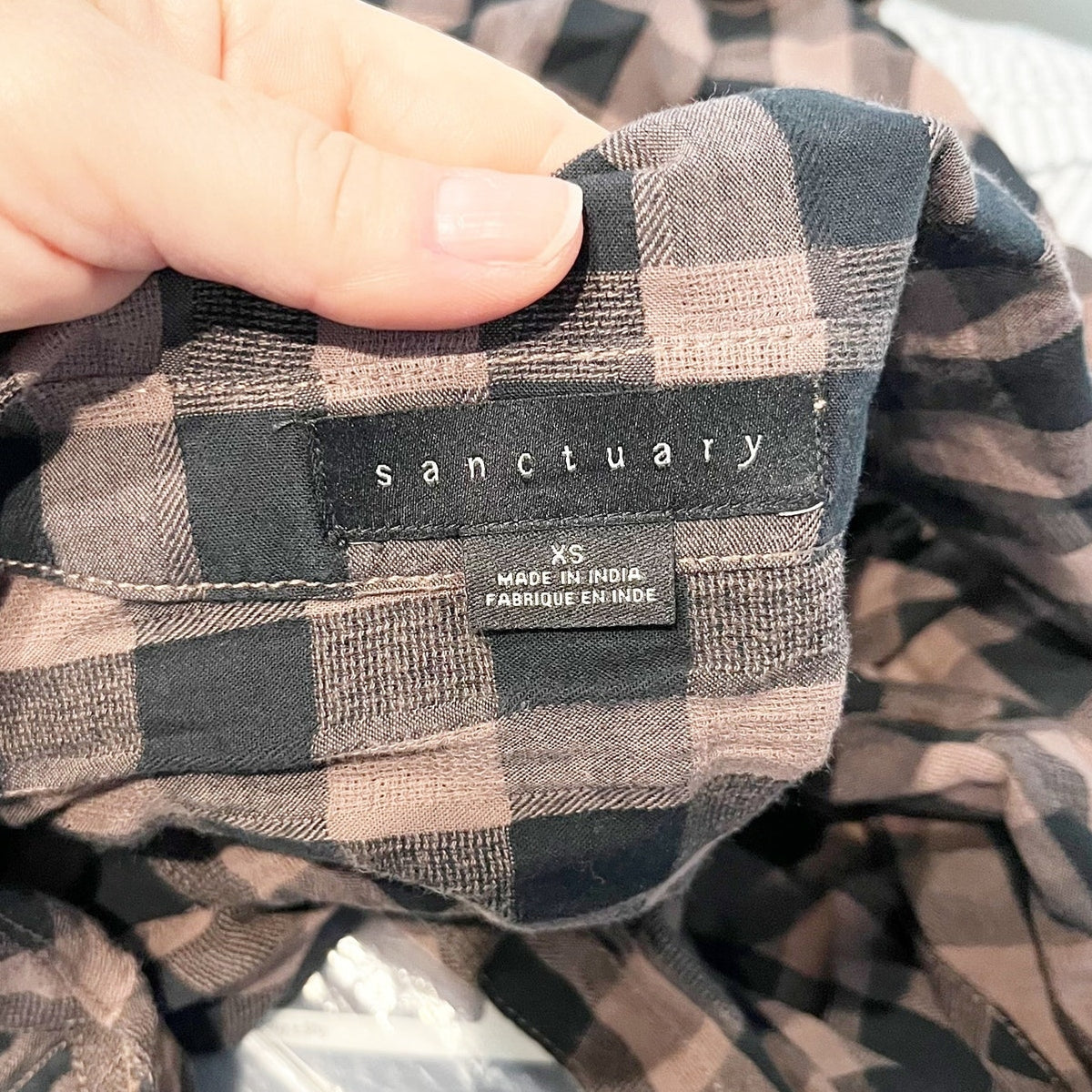Sanctuary Plaid Buffalo Check Cotton Button Up Top Brown Black XS