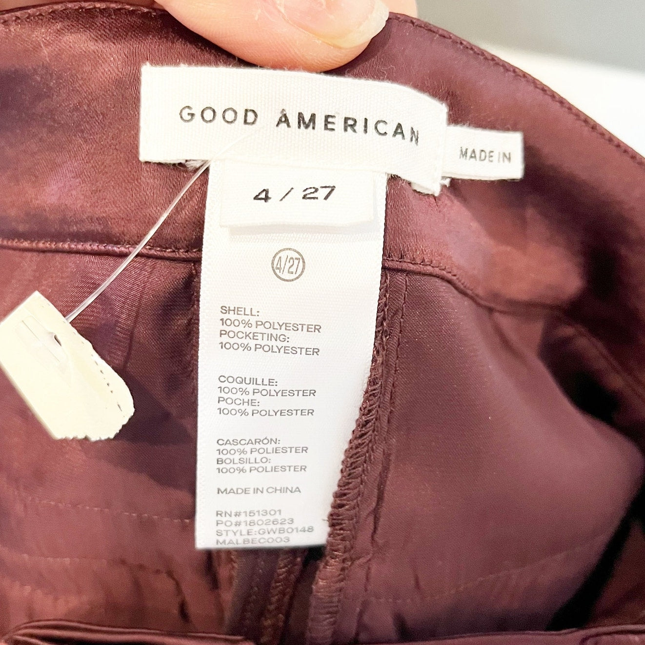 Good American High Rise Wide Leg Washed Satin Pants Malbec Burgundy Red 4